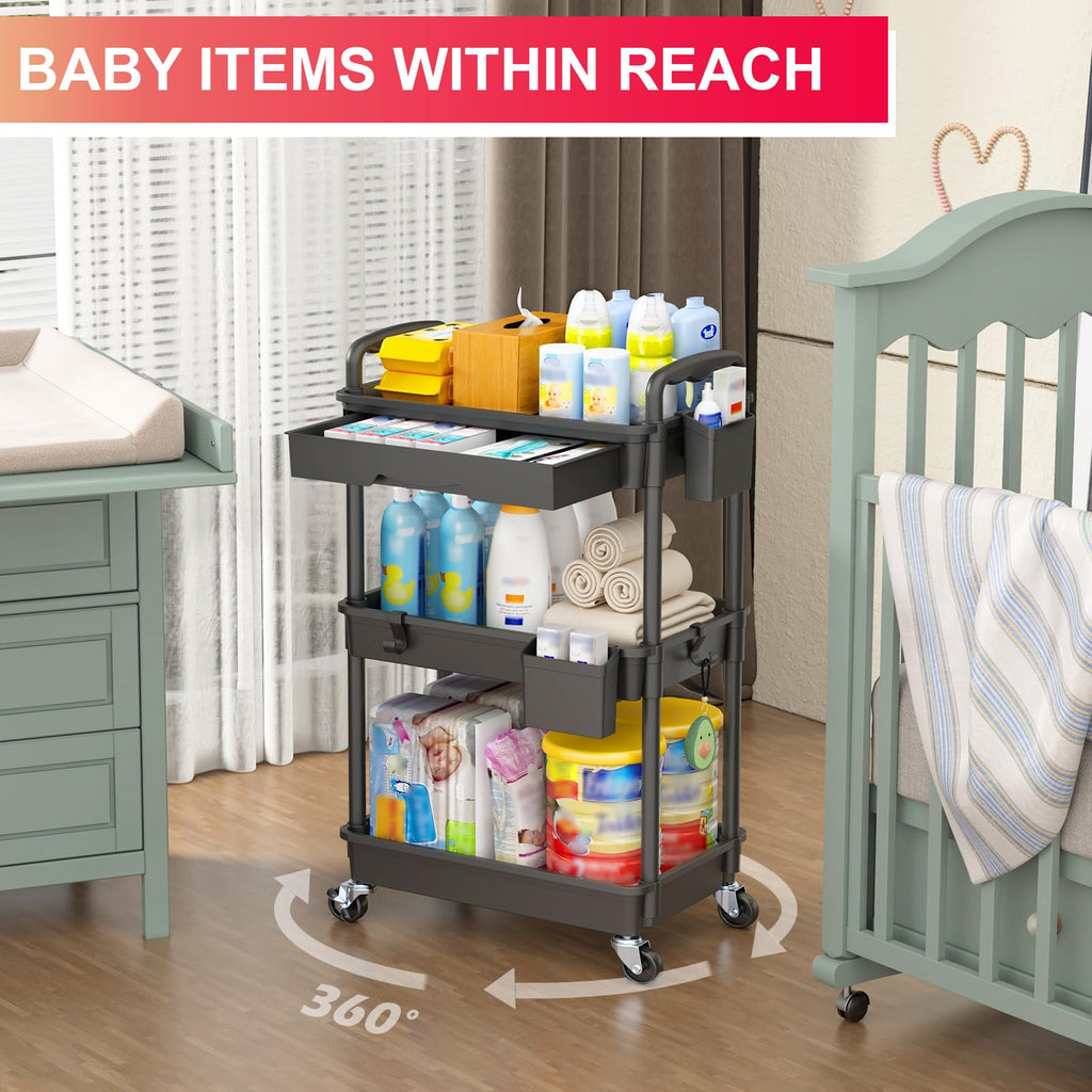 Goovilla 3-Tier Rolling Utility Cart with Drawer product image 6
