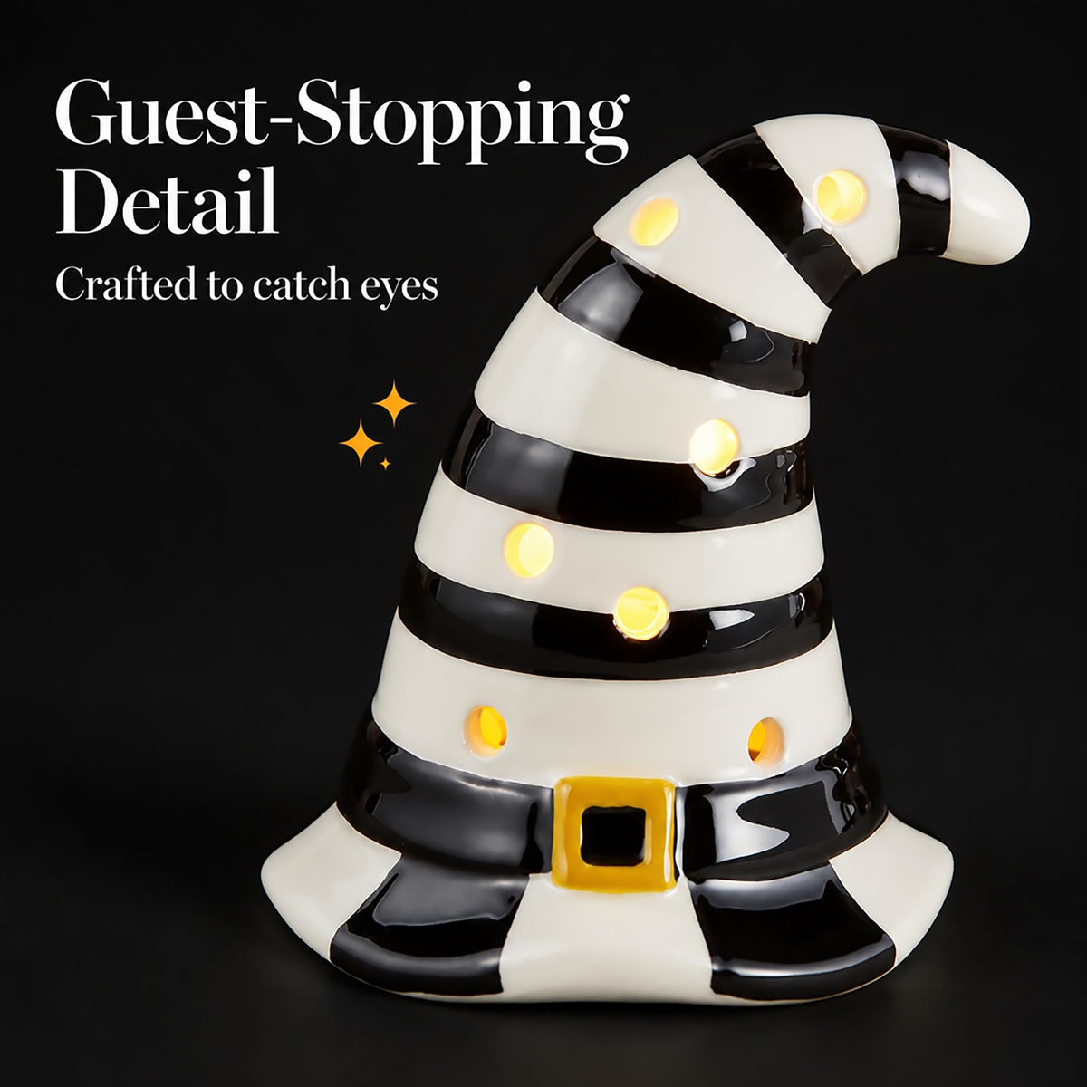 Mud Pie Halloween Light-Up Witch Hat Sitter – Ceramic LED Decor with Sound