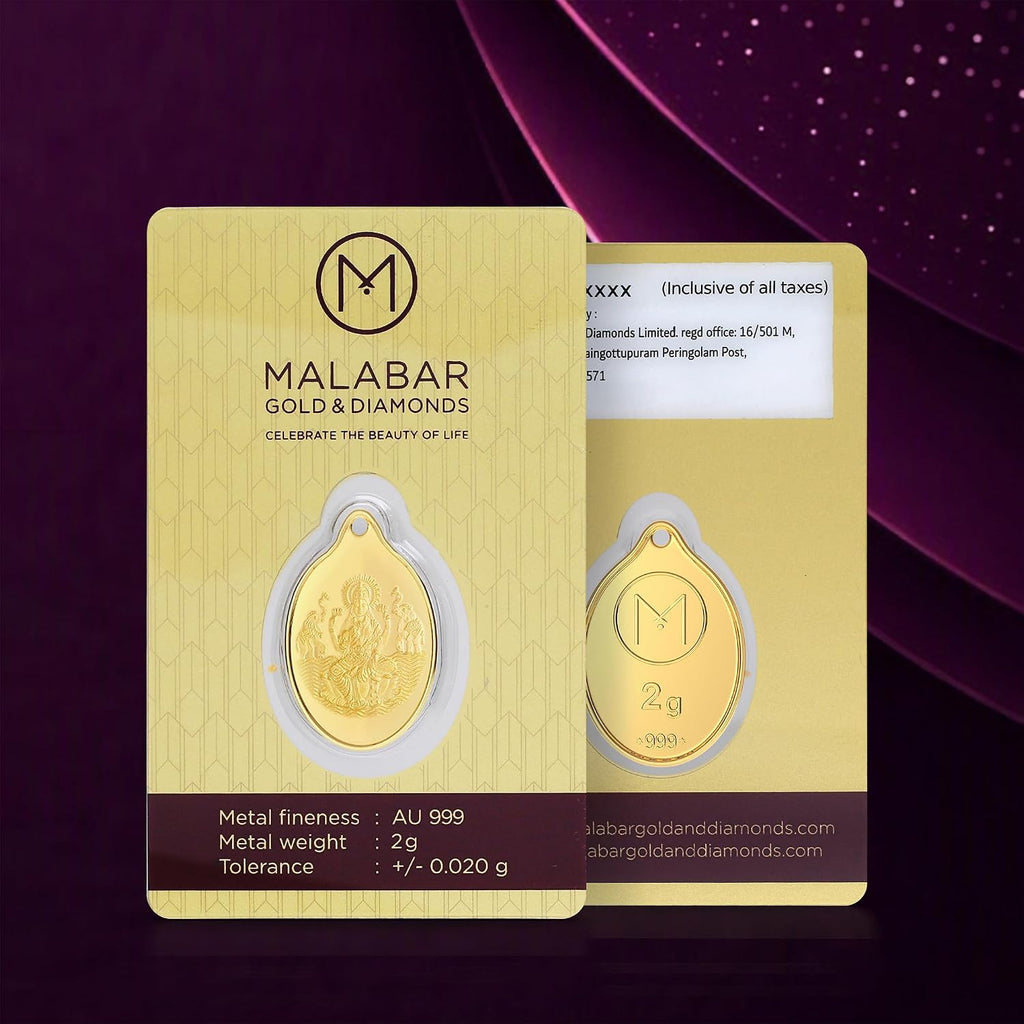 Malabar Gold & Diamonds 24K (999) Gold Coin Pendant 2 grams |Gold Coin cum Pendant for Birthday, Wedding, Akshaya Tritiya & Festive Gift, Goddess Laxmi Impression