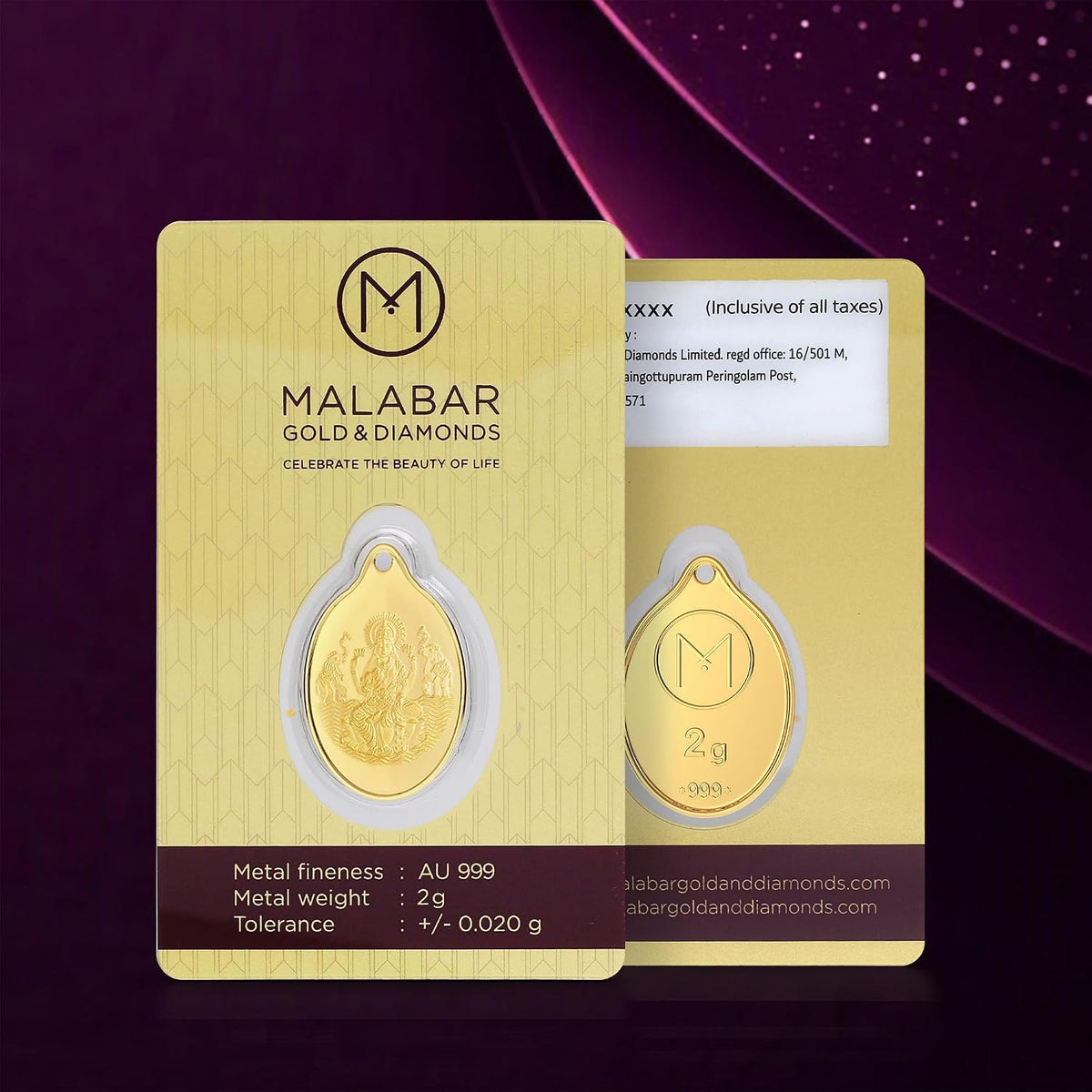 Malabar Gold & Diamonds 24K (999) Gold Coin Pendant 2 grams |Gold Coin cum Pendant for Birthday, Wedding, Akshaya Tritiya & Festive Gift, Goddess Laxmi Impression