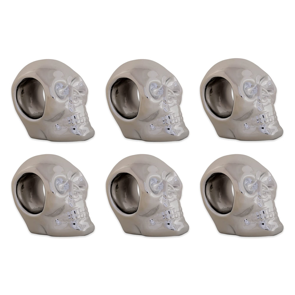 DII Halloween Napkin Rings Novelty Tabletop Décor Set, 3.25x2.25x3, Silver Skull, 6 Piece