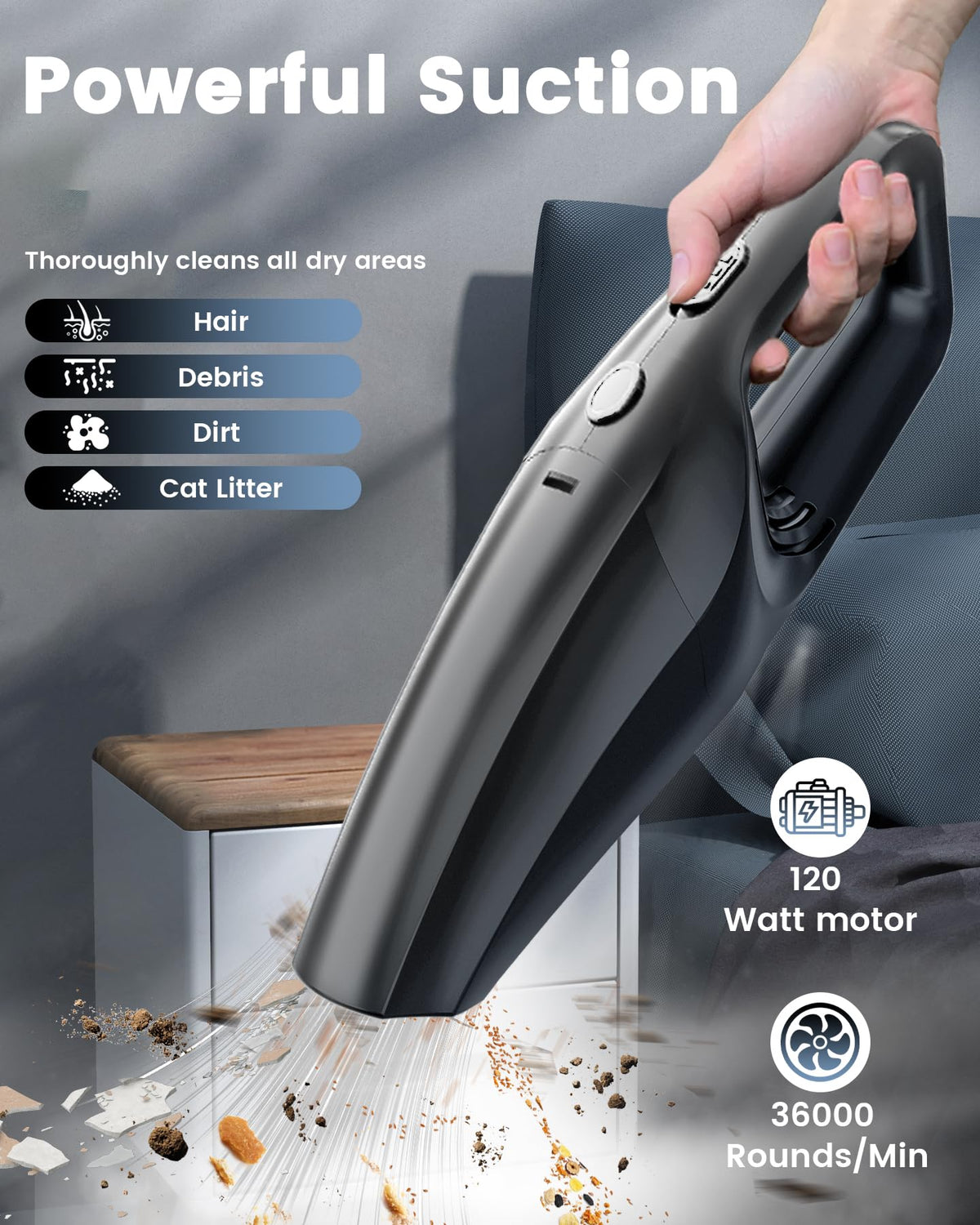 SERVOMASTER Handheld Vacuum Cleaner Cordless, Mini Vacuum Cleaner Rechargeable, 120W High Power Vacuum Cleaner with Extra HEPA Filter, Portable Vacuum Cleaner for Car Home Cleaning 🍁 All In One Marketplace Canada