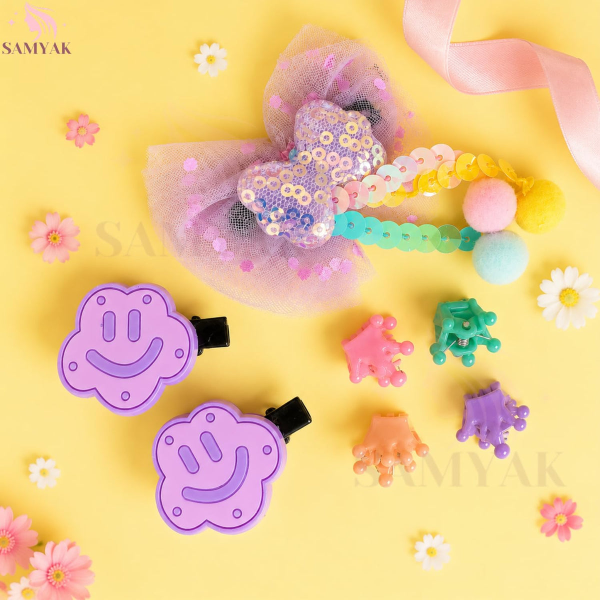 Samyak Kids Hair Clips Set - Mini Clips | Multi Design Cute Bow Clips For Navratri Kanjak Gifts 12 Combo Set