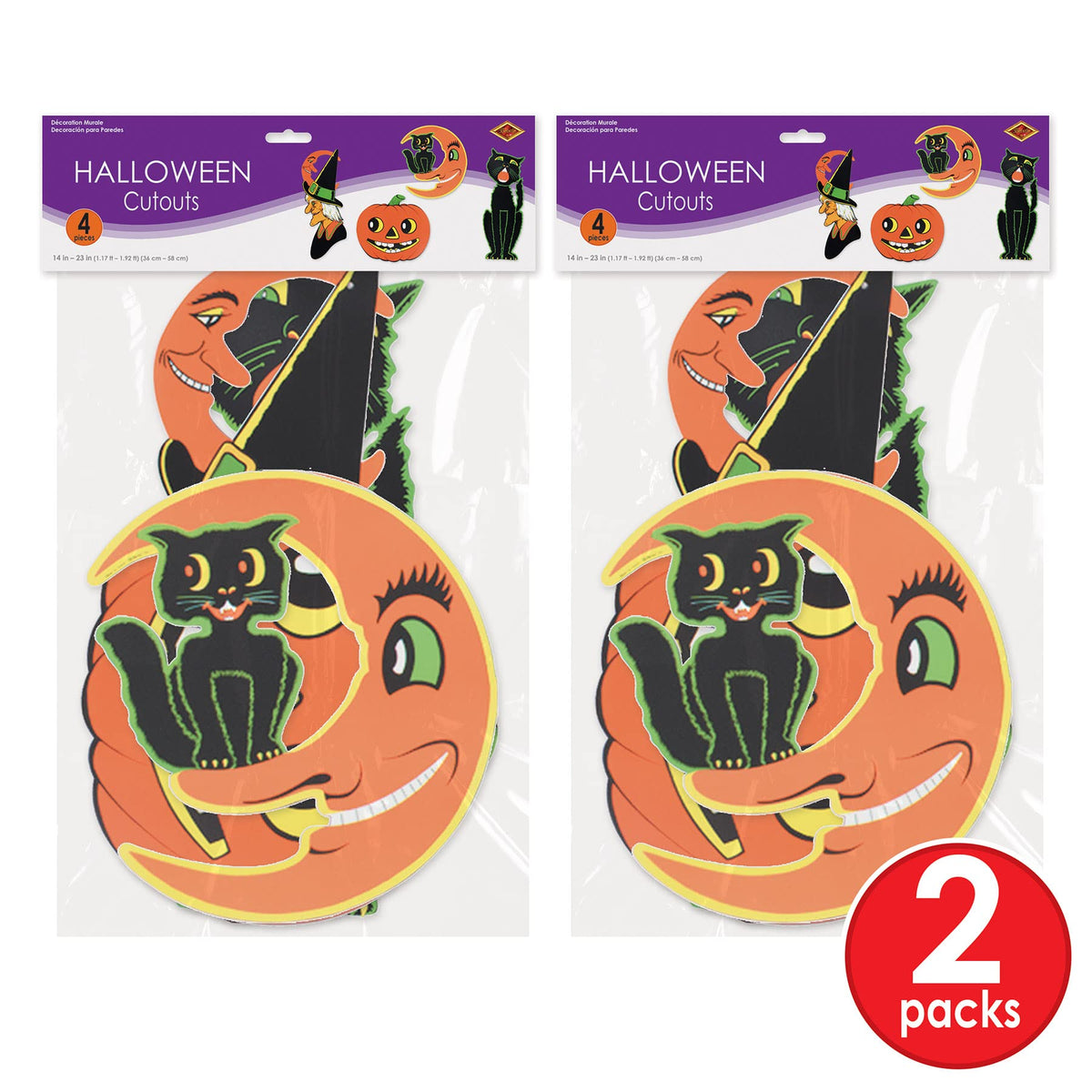 Beistle 8-Piece Retro Vintage Halloween Paper Cutouts, 14–23 in (2 of Each Design)