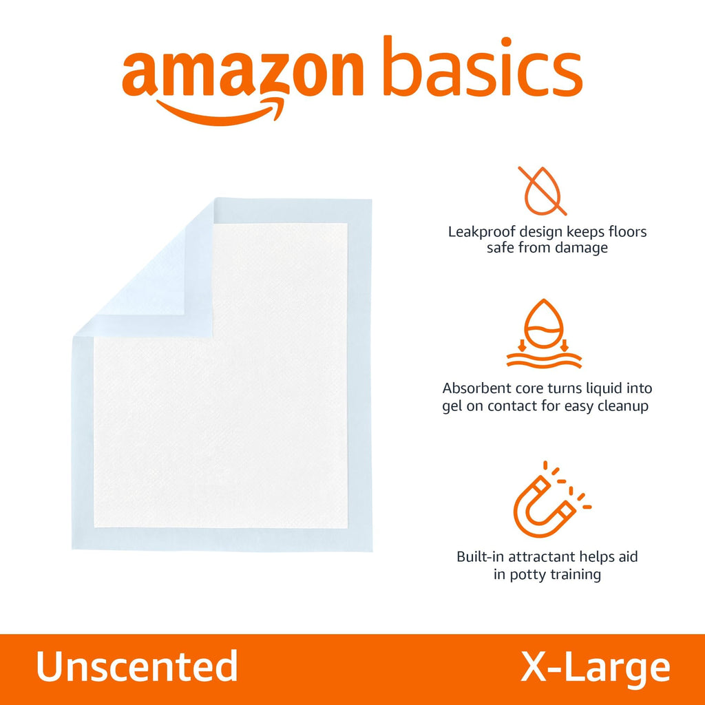 Amazon Basics Puppy Training Pads, 5-Layer Leakproof Design, Quick-Dry Surface, Regular 56 x 56 cm, Pack of 50, Blue