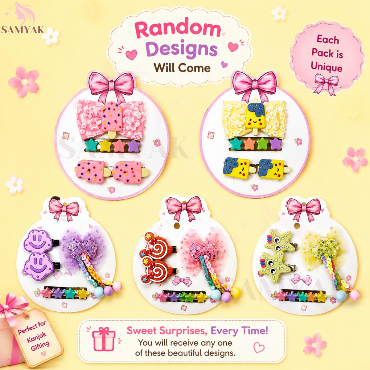 Samyak Kids Hair Clips Set - Mini Clips | Multi Design Cute Bow Clips For Navratri Kanjak Gifts 12 Combo Set