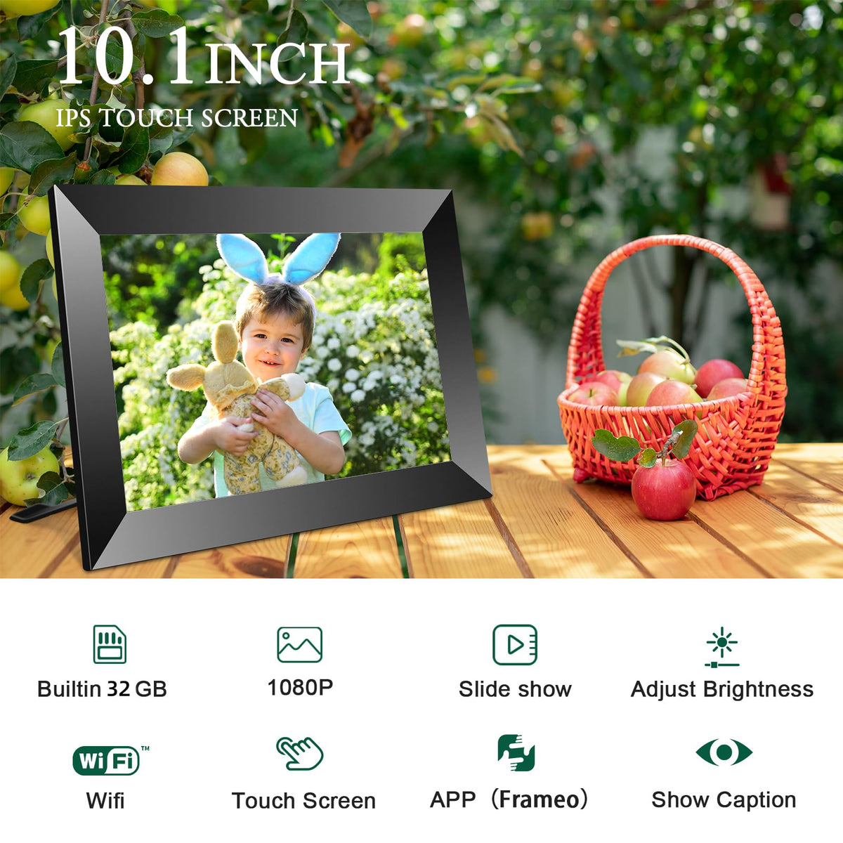 Youyu 10.1 in Frameo WiFi Digital Photo Frame – IPS Touch Screen, 32GB, Wall Mountable
