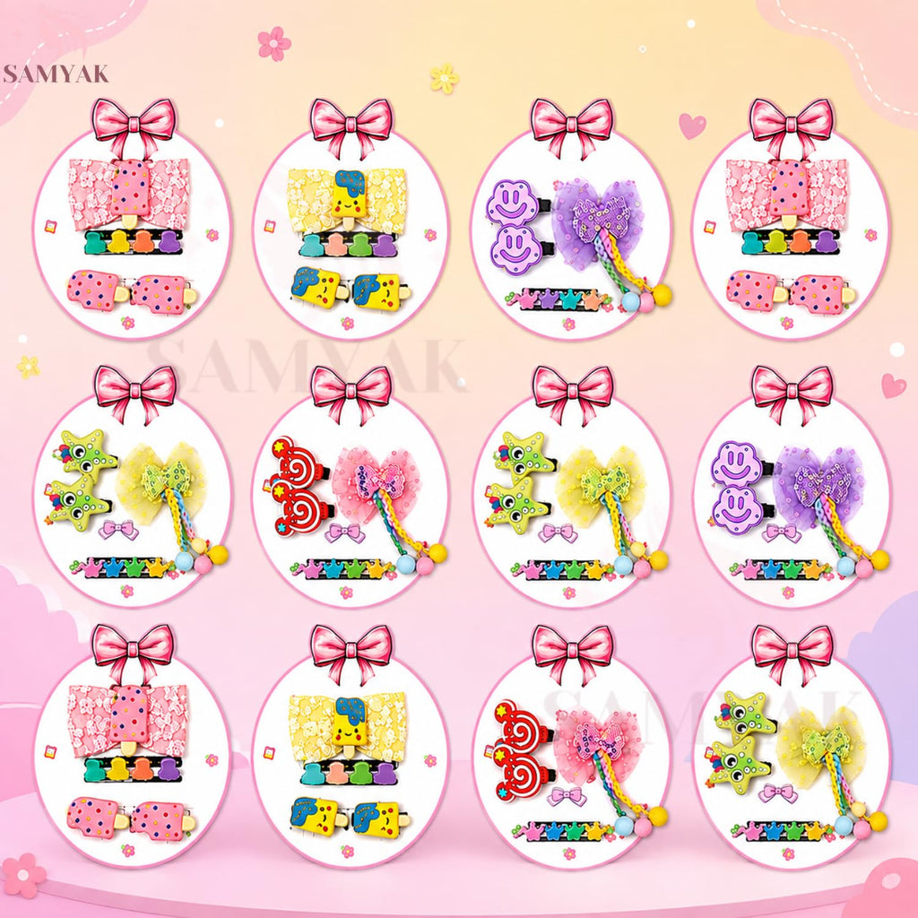 Samyak Kids Hair Clips Set - Mini Clips | Multi Design Cute Bow Clips For Navratri Kanjak Gifts 12 Combo Set