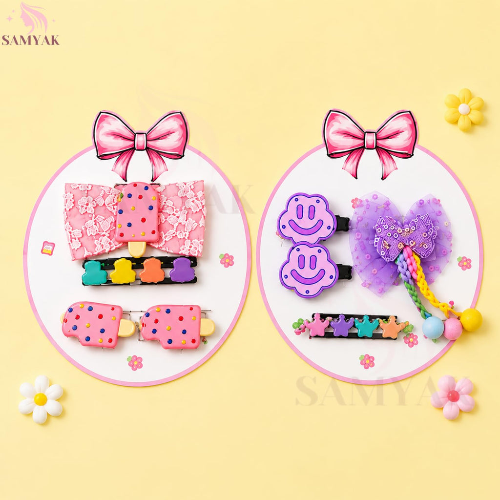 Samyak Kids Hair Clips Set - Mini Clips | Multi Design Cute Bow Clips For Navratri Kanjak Gifts 12 Combo Set