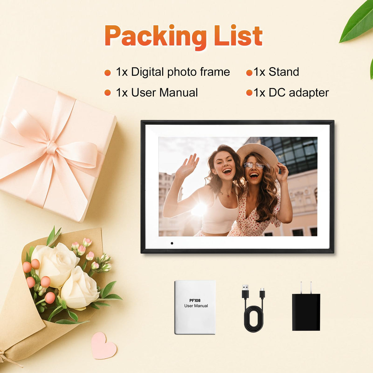 Anna Bella 10.1 in WiFi Digital Photo Frame – 1280x800 IPS Touch Screen, 32GB, App Sharing