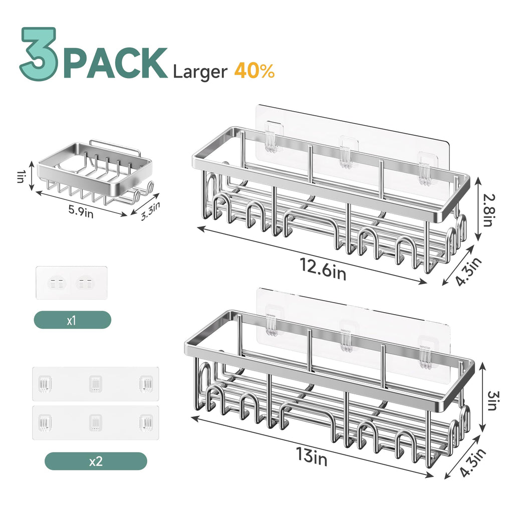 Veken Adhesive Shower Caddies — 3-Pack, Silver product image 8