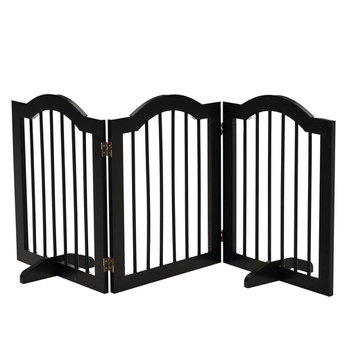 24"H Foldable Dog Gate, 3 Panels Freestanding Pet Gate Barriers Indoor with Support Feet, Puppy Fence for Small Dogs, Black