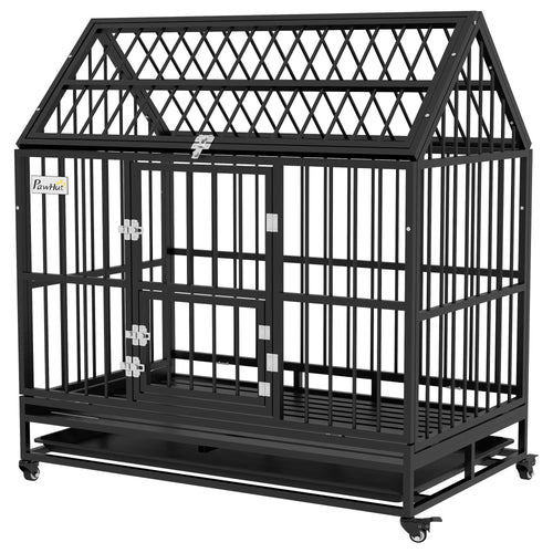 49" Heavy Duty Dog Crate | Openable Roof & Tray, Black