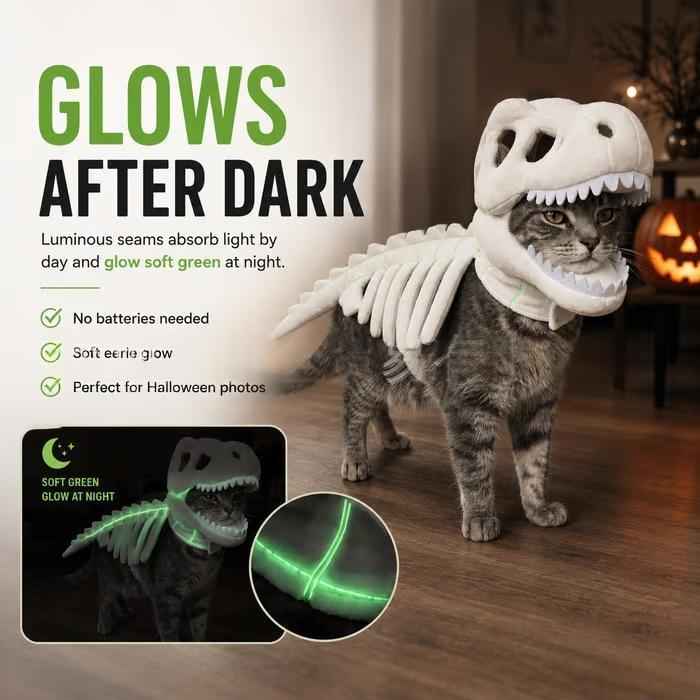 Dark Dinosaur Skeleton Pet Costume Headgear – Funny Halloween Dog & Cat Accessory product image 5