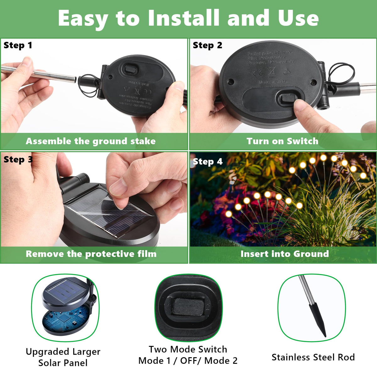 iBaycon Solar Firefly Garden Lights, 4 Pack – Warm White, Auto On/Off, IP65 Waterproof