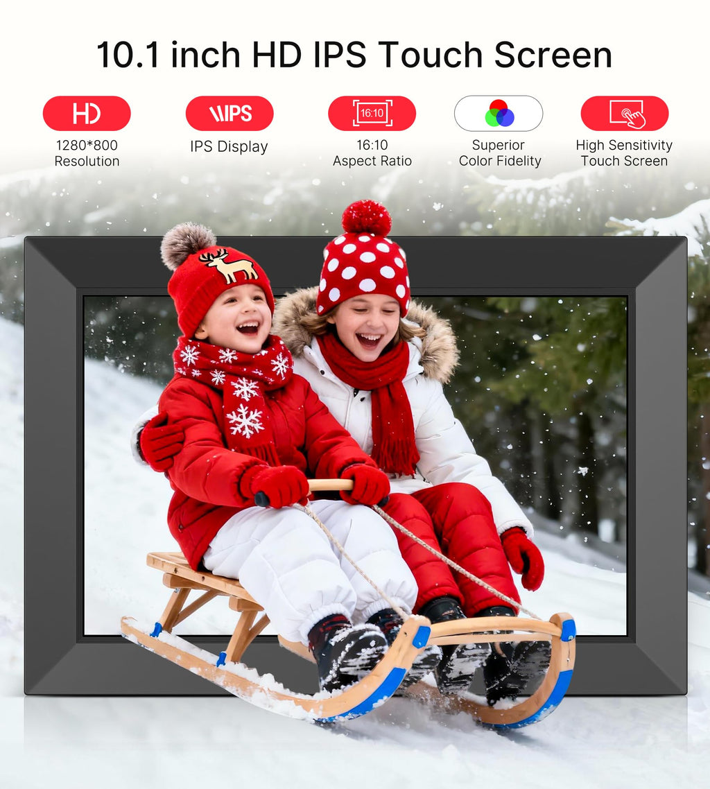 BIGASUO 10.1 in WiFi Digital Picture Frame with Frameo App – 32GB, IPS Touch Screen