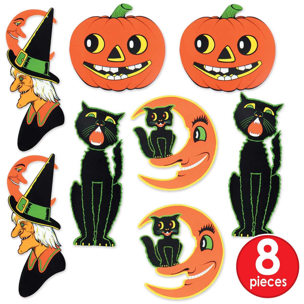 Beistle 8-Piece Retro Vintage Halloween Paper Cutouts, 14–23 in (2 of Each Design)