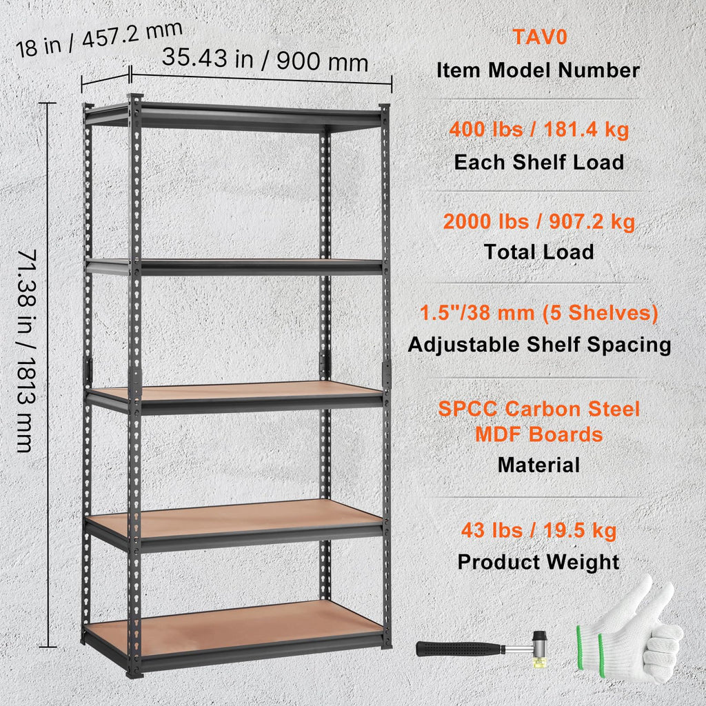 VEVOR 5-Tier Heavy-Duty Storage Shelving — 36 × 18 × 72 in product image 7
