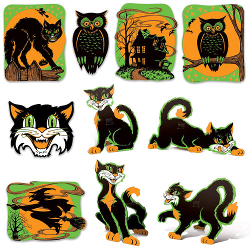 Beistle 20-Piece Vintage Halloween Fluorescent Cutouts, 8.5–13.75 in