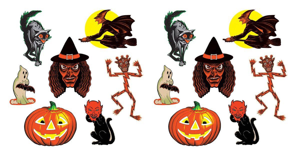 Beistle 14-Piece Vintage Halloween Classic Cutouts, 9.5–16 in (2 of Each Design)