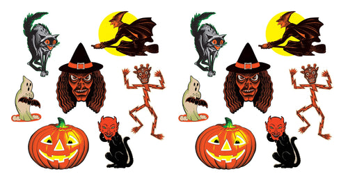 Beistle 14-Piece Vintage Halloween Classic Cutouts, 9.5–16 in (2 of Each Design)