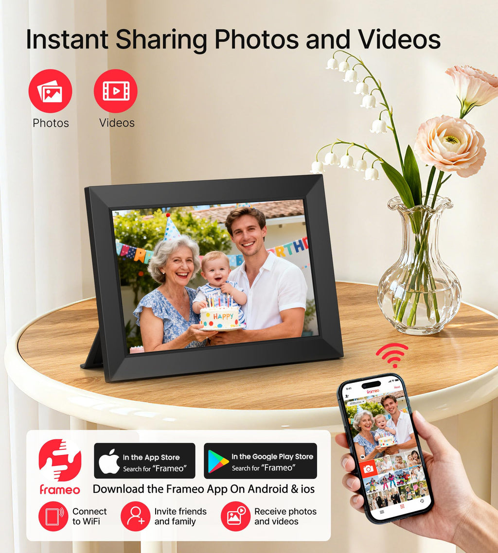 BIGASUO 10.1 in WiFi Digital Picture Frame with Frameo App – 32GB, IPS Touch Screen