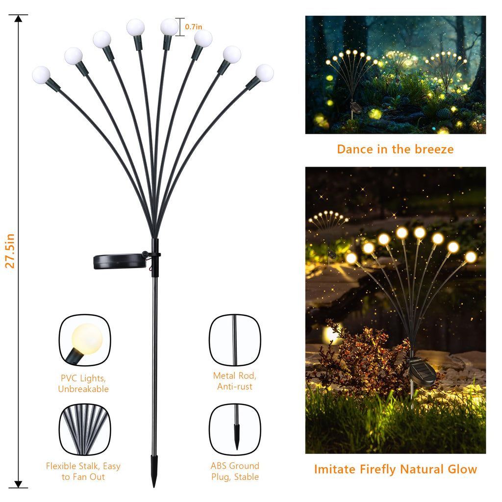 iBaycon Solar Firefly Garden Lights, 4 Pack – Warm White, Auto On/Off, IP65 Waterproof