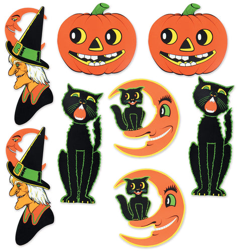 Beistle 8-Piece Retro Vintage Halloween Paper Cutouts, 14–23 in (2 of Each Design)