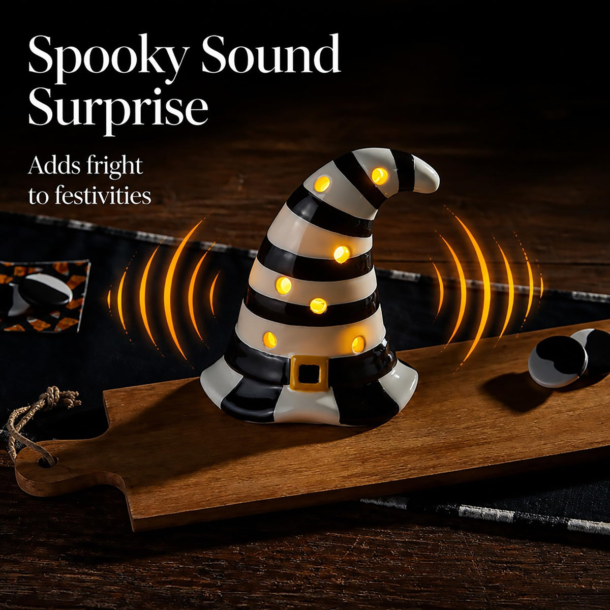 Mud Pie Halloween Light-Up Witch Hat Sitter – Ceramic LED Decor with Sound