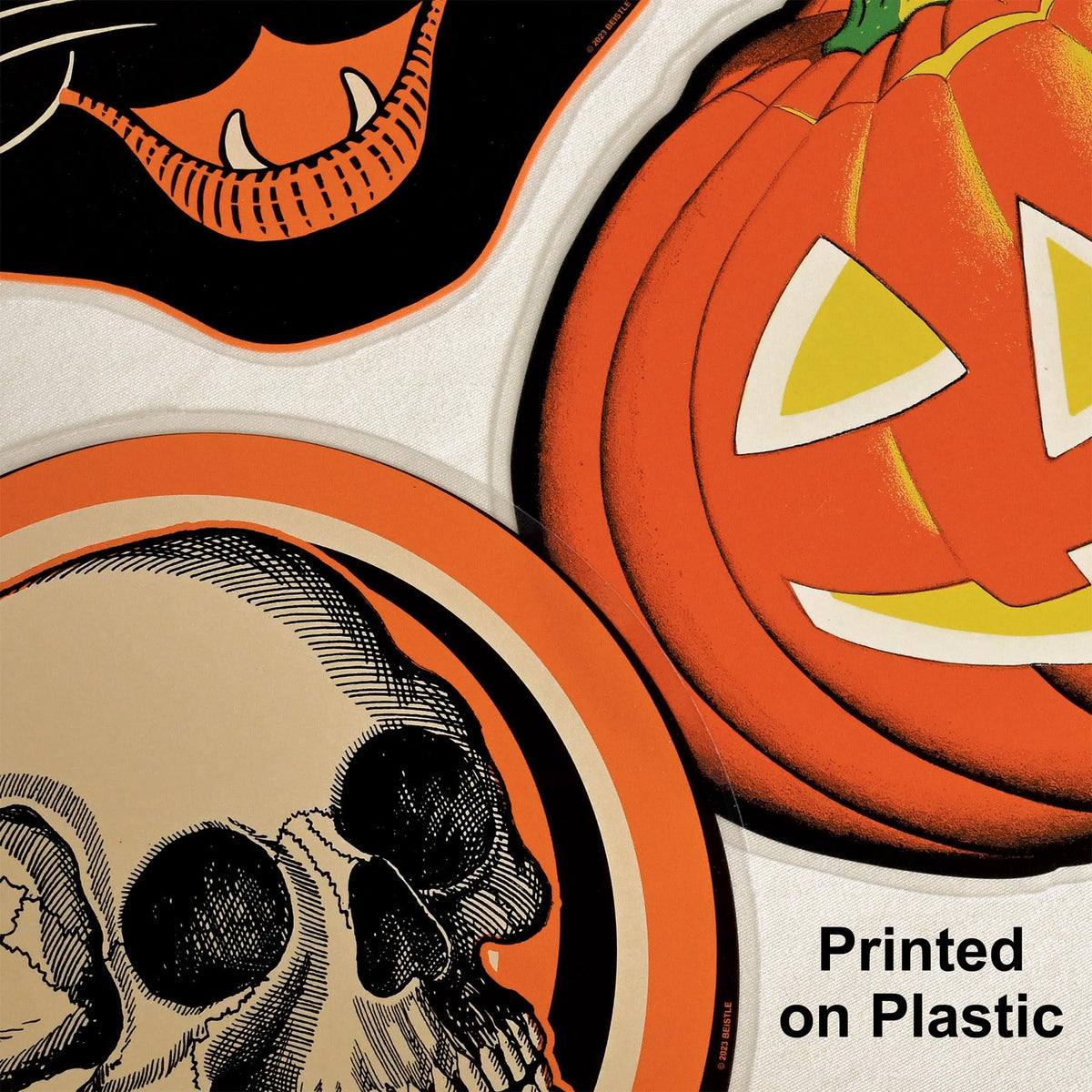 Beistle Set of 6 Plastic Vintage Halloween Cutouts, 10”-12”, Jack-O-Lantern, Cat, and Skull Designs