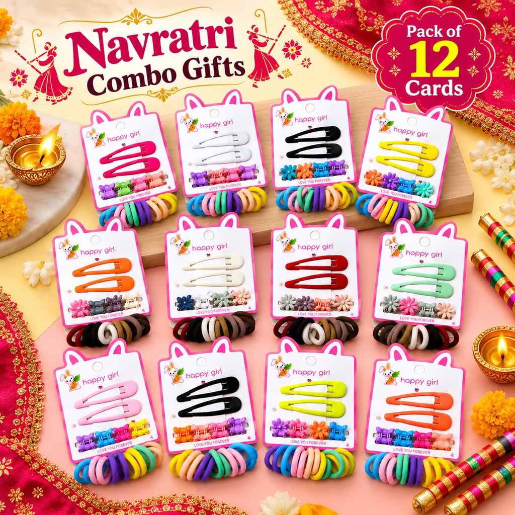 Samyak Kids Hair Clips Set - Mini Clips | Multi Design Cute Bow Clips For Navratri Kanjak Gifts 12 Combo Set