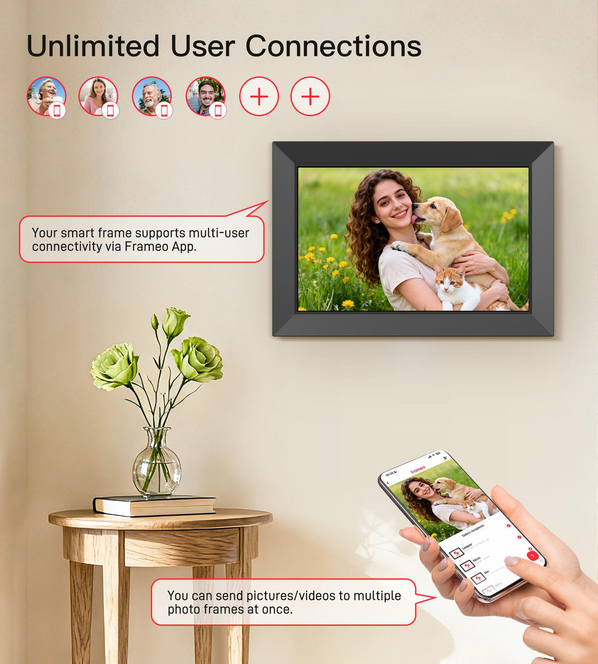BIGASUO 10.1 in WiFi Digital Picture Frame with Frameo App – 32GB, IPS Touch Screen