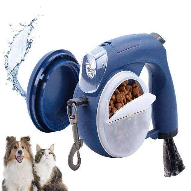 5 in 1 retractable dog leash with folding water bowl, food storage and LED light by DealSpark