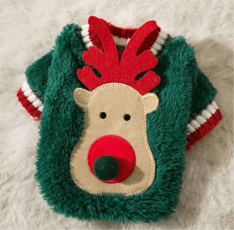Green Reindeer Christmas Dog Sweater | Cozy Holiday Knit