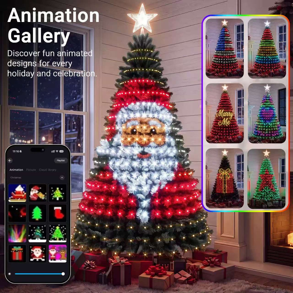 Smart Christmas tree lights showing a Santa animation, controlled by phone app by DealSpark