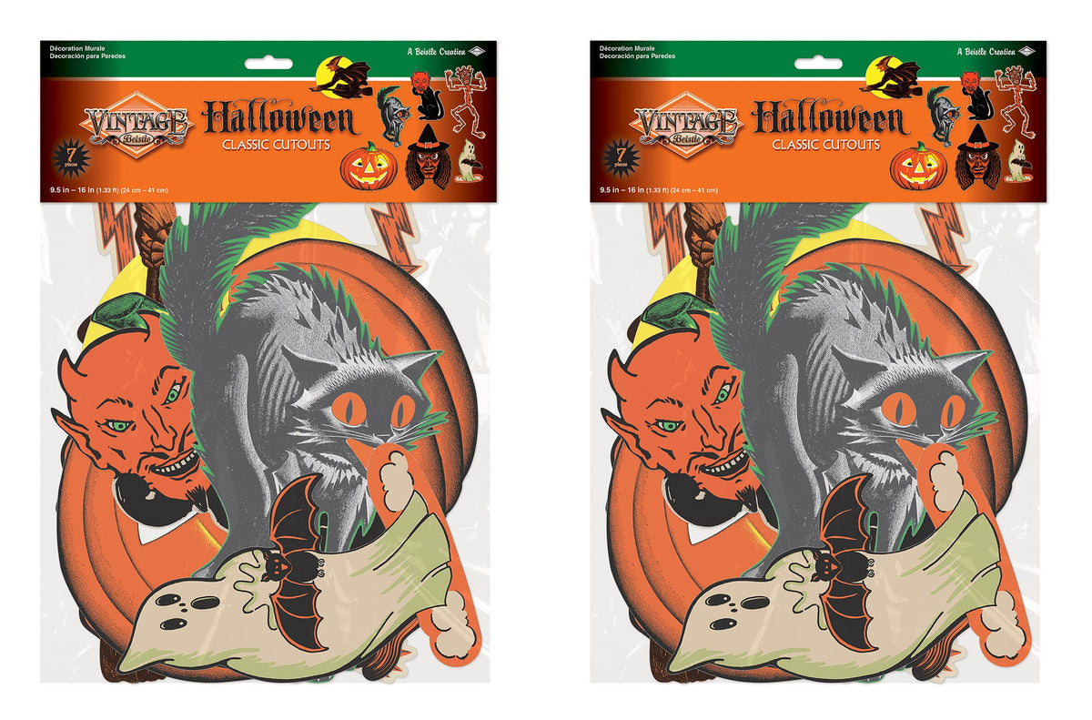Beistle 14-Piece Vintage Halloween Classic Cutouts, 9.5–16 in (2 of Each Design)