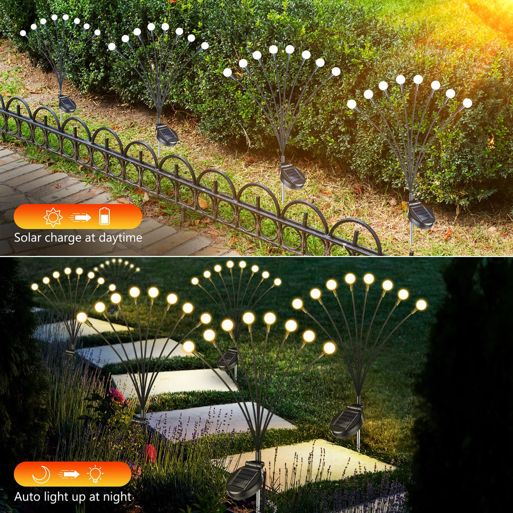 iBaycon Solar Firefly Garden Lights, 4 Pack – Warm White, Auto On/Off, IP65 Waterproof