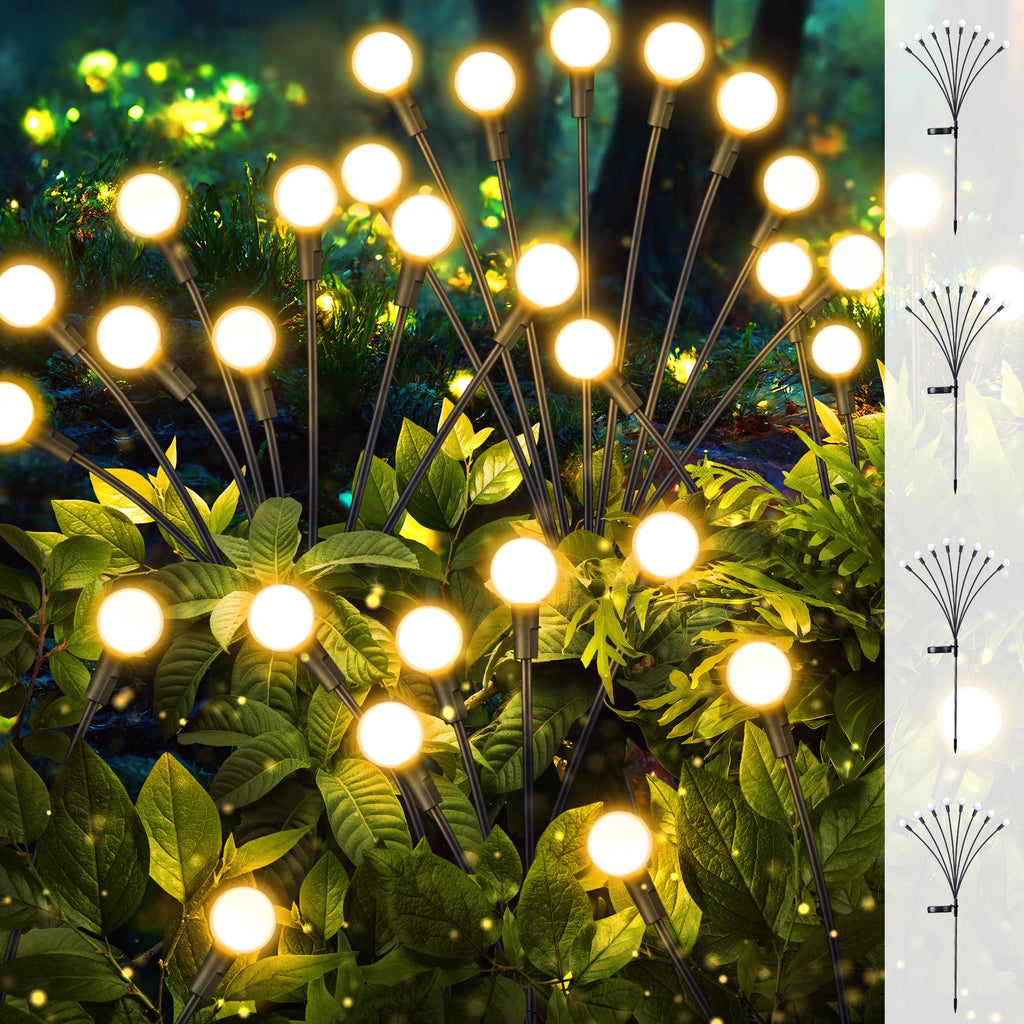 iBaycon Solar Firefly Garden Lights, 4 Pack – Warm White, Auto On/Off, IP65 Waterproof