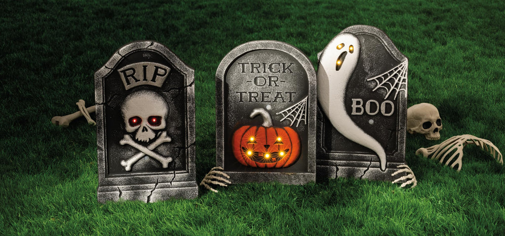 Mud Pie Halloween Ghost Light-Up Tombstone Decor – Motion-Activated LED & Sound