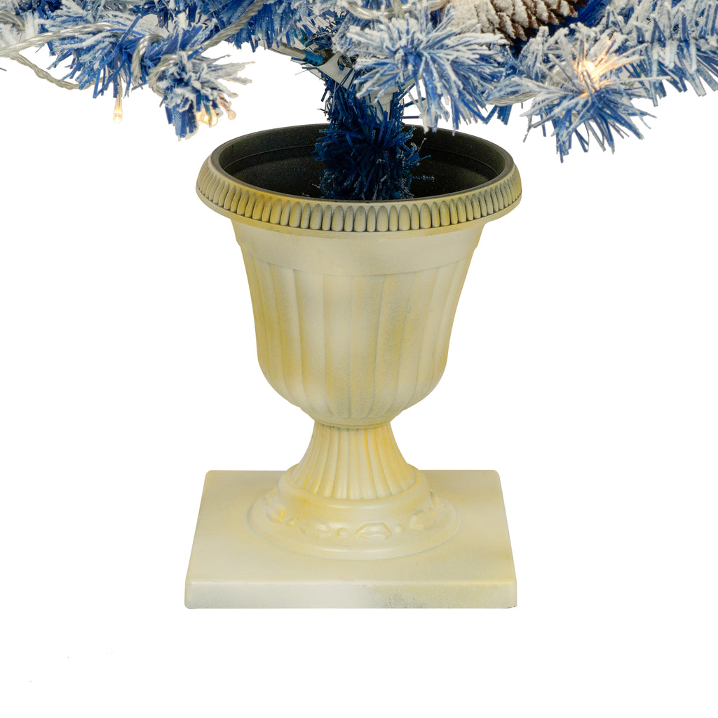 Vintage-style potted urn stand for the entrance trees