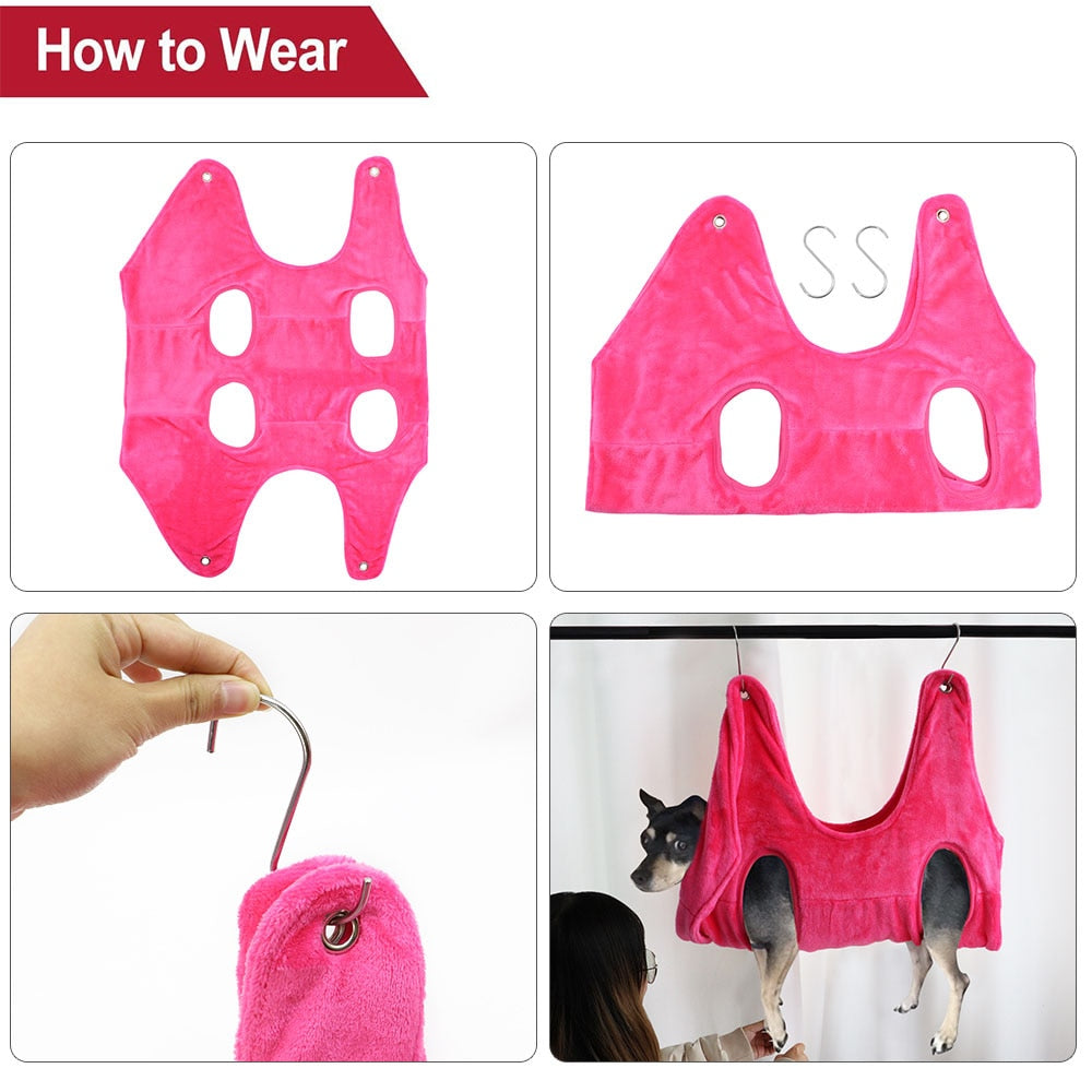 How to wear the pet grooming hammock — step by step guide