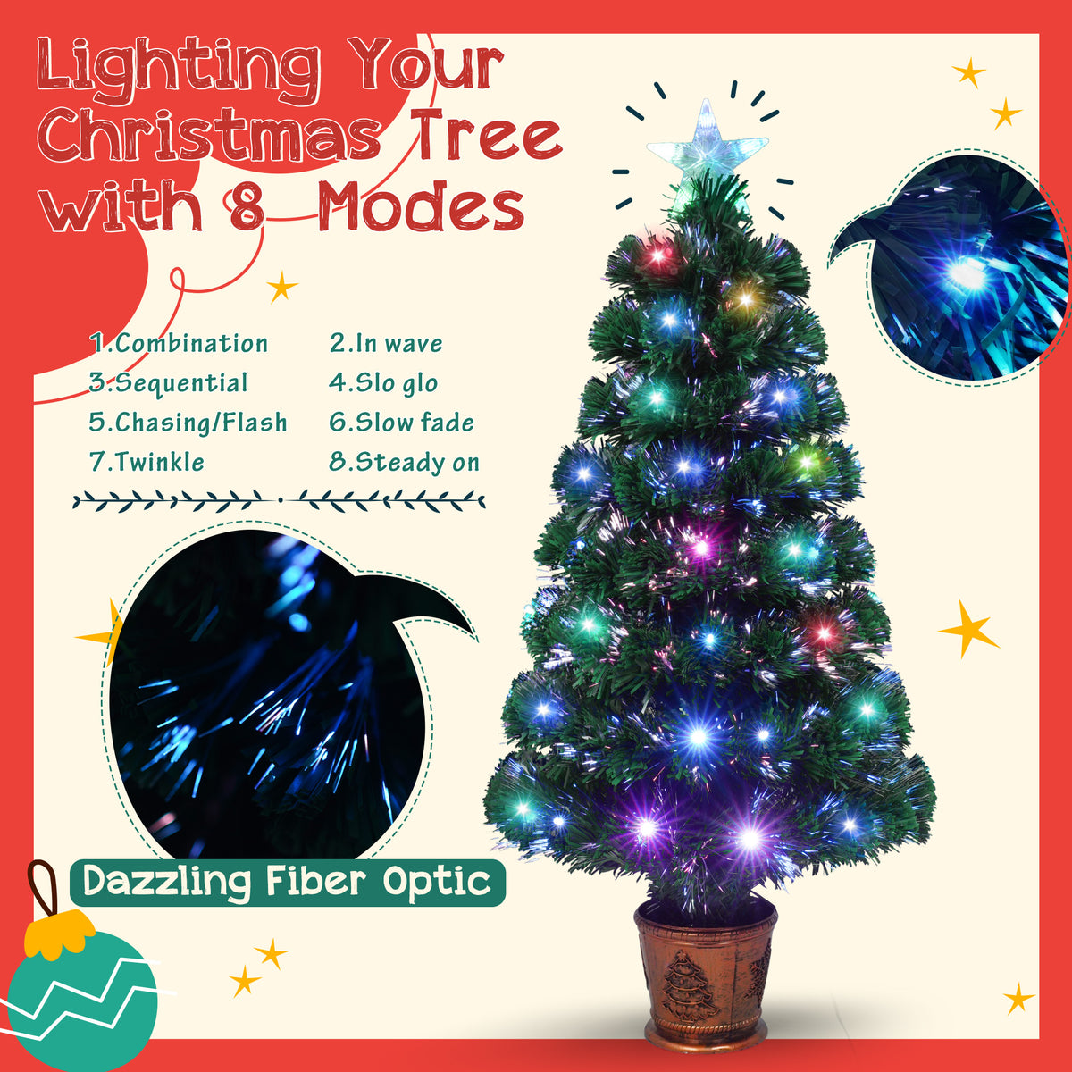 Fibre optic tree with 8 lighting modes