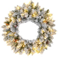 24" Christmas Front Door Wreath with Lights Flocked Christmas Wreath with Pine Cones and Berries for Windows Green