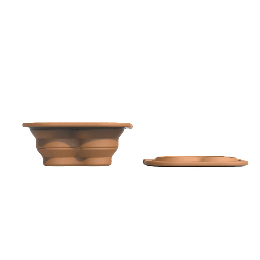 Folding travel bowl side view — open and folded flat