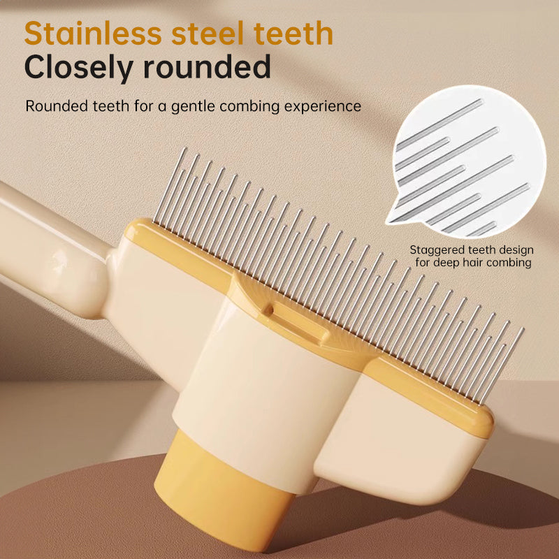 Rounded stainless steel teeth for gentle combing, close-up
