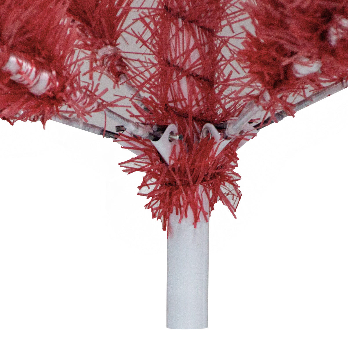 Underside view of the hinged Santa hat tree branches