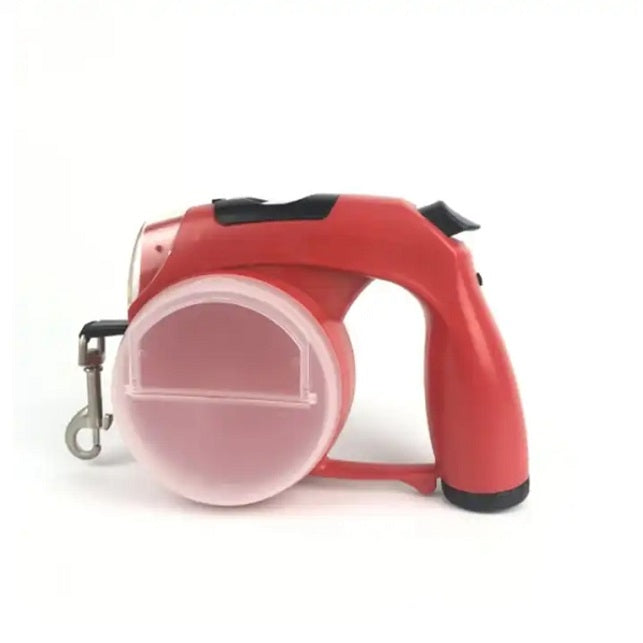 Red 5 in 1 retractable dog leash, side view