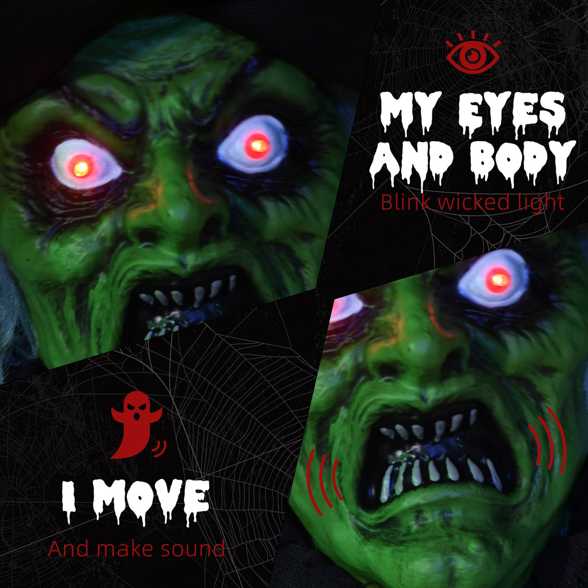 4.7 ft Hanging Mummy Halloween Prop – Animated, Motion & Sound Activated, Light-Up Eyes
