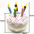 Birthday cake plush dog toy with candles — about 20 cm wide