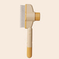 Self-cleaning pet grooming brush in beige with stainless steel teeth
